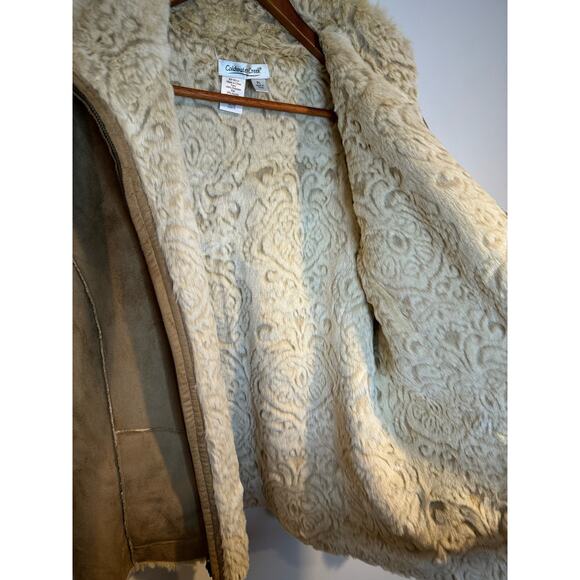 Y2K Boho Faux Shearling Suede Tan Zip-Up Cozy Curly Fleece Lining Jacket PL - Picture 5 of 8